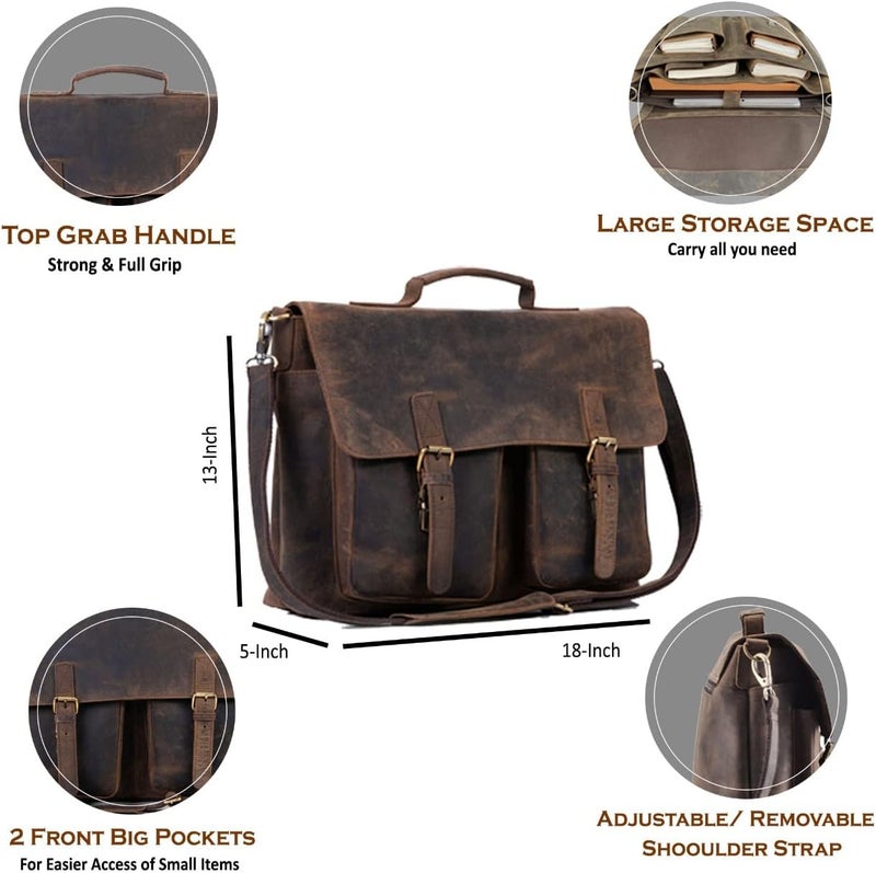 KomalC 18 Inch Leather briefcase Laptop Messenger Bags for Men and Women Best Office Satchel Bag (Messenger Bag) - Image 3